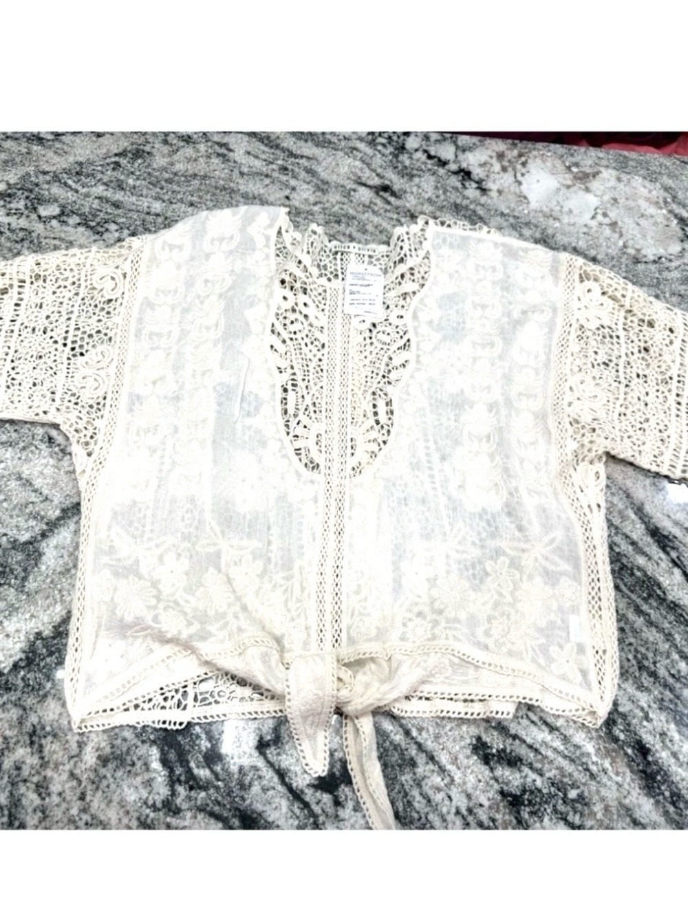 NWT Alice & Olivia Cream Lace Crochet Tie-Front Top XS